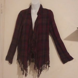 Willow and Clay Plaid Fringe Shirt/ Open Top